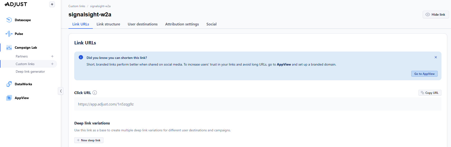 SignalSight Web2App for Adjust