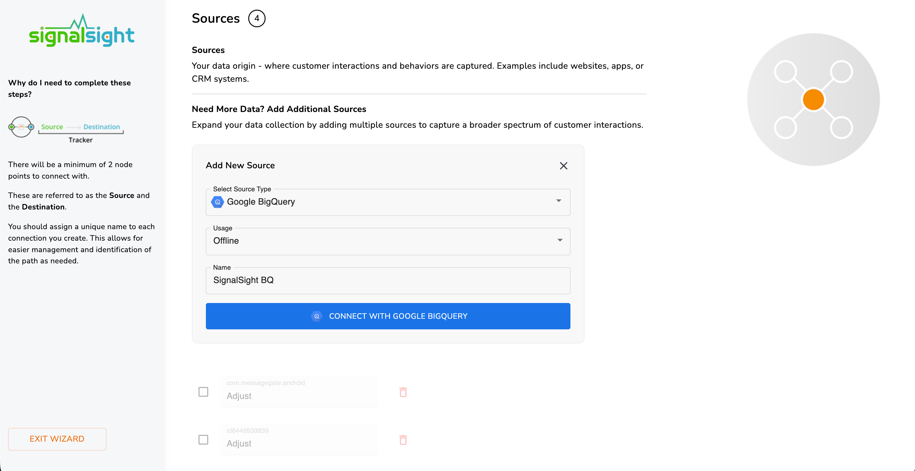 Add New Source — Google BigQuery source type with Offline usage