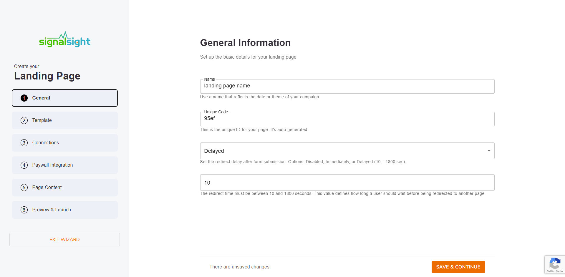 Landing Page Creation Button