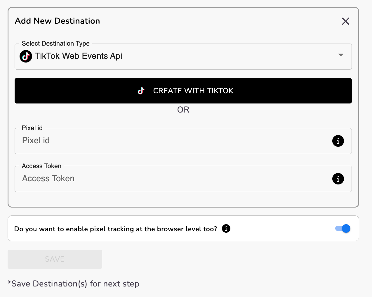Adding TikTok Events API destination